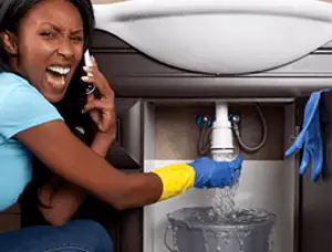 Emergency plumbing repair for a leaking sink drain under a bathroom vanity in Wilmington, NC